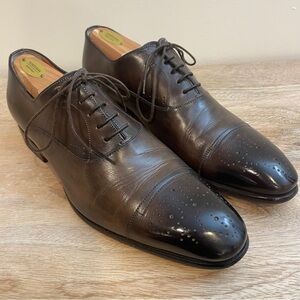 Santoni Made in Italy Men’s Leather Cap Toe Brown Burnished Dress Shoes Size 8.5